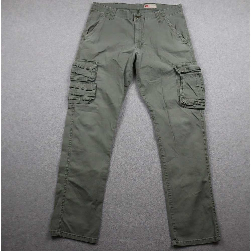 Wrangler Cargo Pants Mens 34 Regular Taper Green 70DYWSP Stretch Multi-Pocket